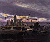 Caspar David Friedrich Canvas Paintings - Boats in the Harbour at Evening